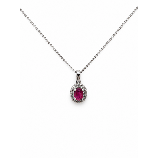 Pre Owned 18ct White Gold Ruby and Diamond Pendant and Chain ZC56